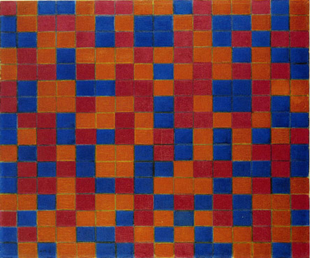 Composition with Grid 8, Checkerboard Composition with Dark Colors, 1919